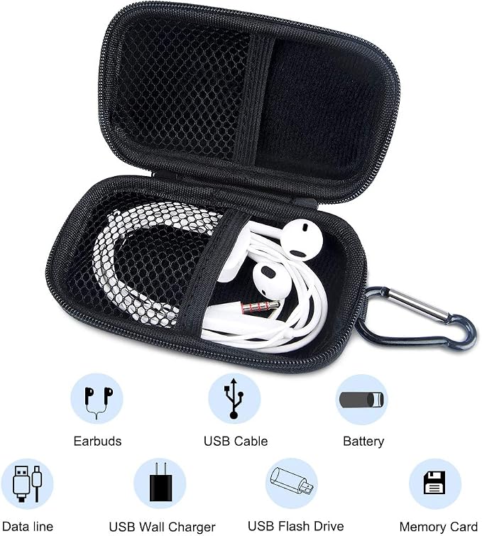 Hard Drive Hard Case 2Pack Earbuds Carrying Cases with Zipper and Carabiner | Rectangle Shaped Portable Protection EVA Shockproof Wired/Bluetooth Headset Change Purse Soft Case for Earphone Headphone - Image 4