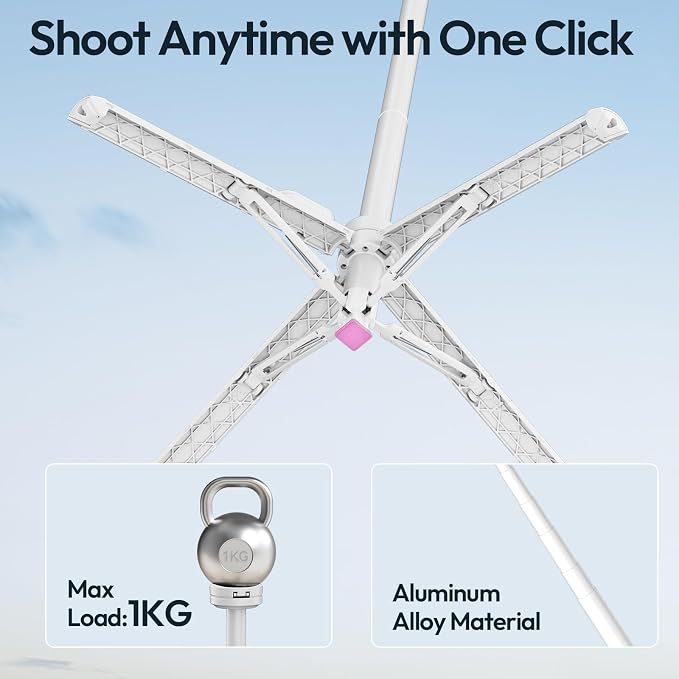 ULANZI Magnetic Phone Tripod 60'' Selfie Stick Auto Open Extendable Stand | Auto Open Tripod, N52 Magnet for Magsafe iPhone Mount, 360° Adjustment Aluminum, Creator Vlog Travel Desk Outdoor Use, White - Image 3