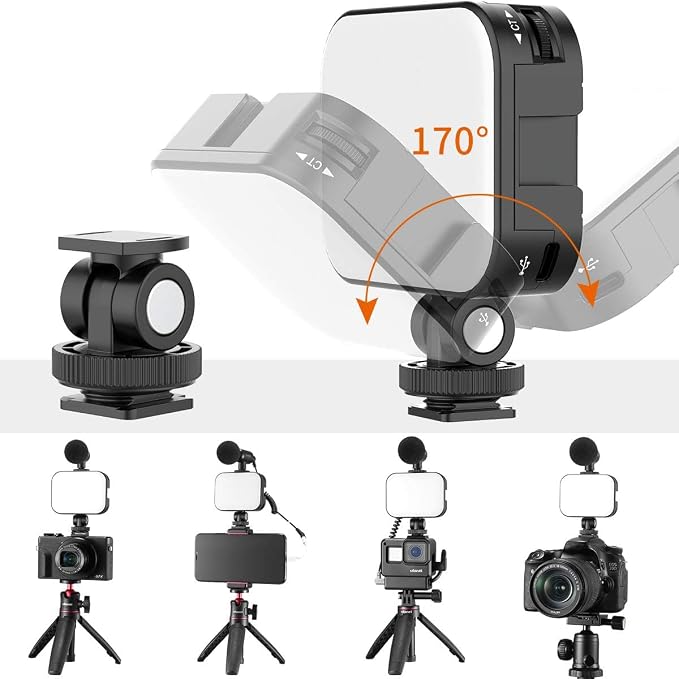 VIJIM VL100C Bi-Color LED Video Light on Camera Adjustable Angle Dimmable | 2500-6500K CRI95+, Rechargeable Type-c, Build-in 2000mAh , with 4 Cold Shoes, Mini Hot Shoe Swivel Mount for Tripod Mic Vlog - Image 5