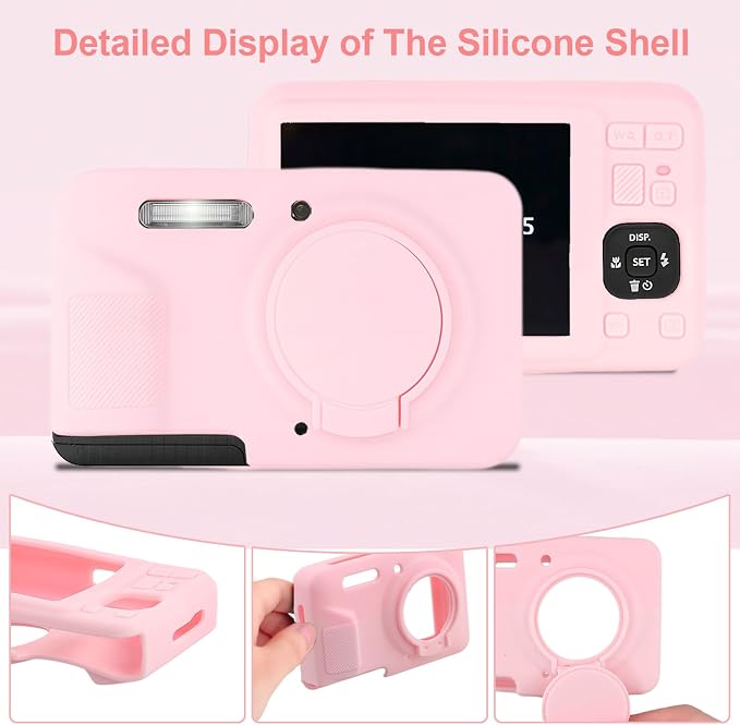 Camera Case for Kodak PIXPRO FZ55 with 2-Pack Screen Protector | Cute Charm Wrist Strap, Soft Silicone Protective Case with Removable Lens Cap for Kodak FZ55 Accessories - Two-Tone Pink - Image 6