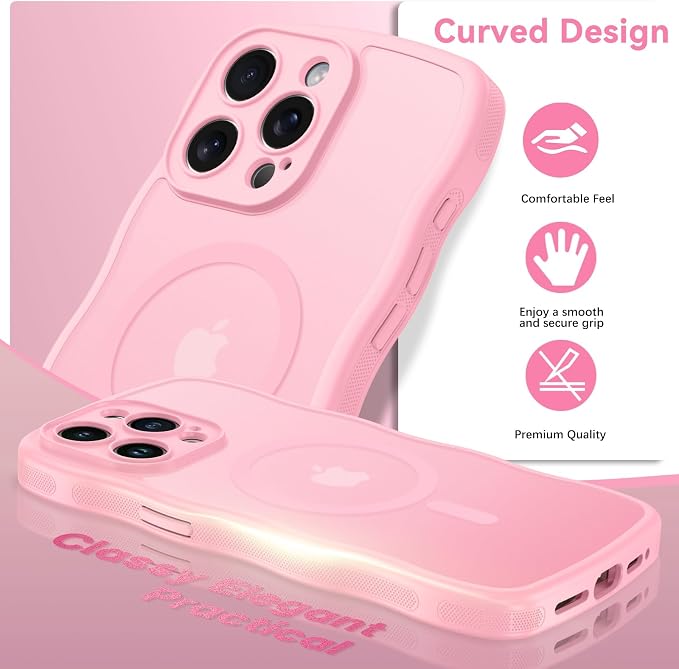 BENTOBEN Magnetic for iPhone 15 Pro Max Case, Cute Wavy [Full Camera Protection][Compatible with MagSafe] Matte Anti-Slip Bumper Women Men Boys Protective Cover for 15 ProMax 6.7", Light Pink - Image 6