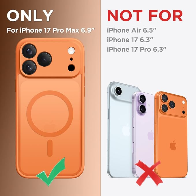 CAPRARO for iPhone 17 Pro Max Case, Compatible with MagSafe | Upgraded [Full Camera Protection] Protective Translucent Matte Women Girl Magnetic Phone Case Cover, Cosmic Orange - Image 2