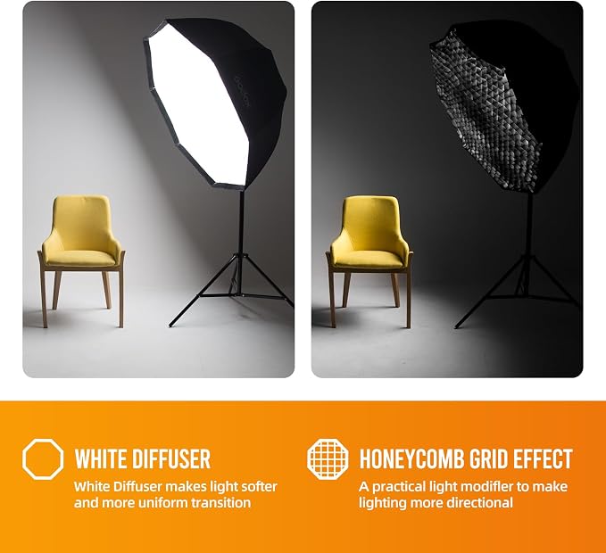 Godox Photo Studio 80cm 31.5in Portable Octagon Umbrella Softbox | 190cm Light Stand with Hot Shoe Holder Bracket kit for Flash Speelidte - Image 5