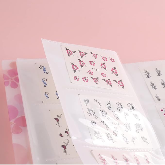 Fcozpjk 120 Slots Nail Stickers Storage Book Empty Stickers Album Holder | Pink Flowers Water Decals Collecting Stickers Display Showing Shelf Binder Case Manicure Tools Photo Collection Book - Image 7
