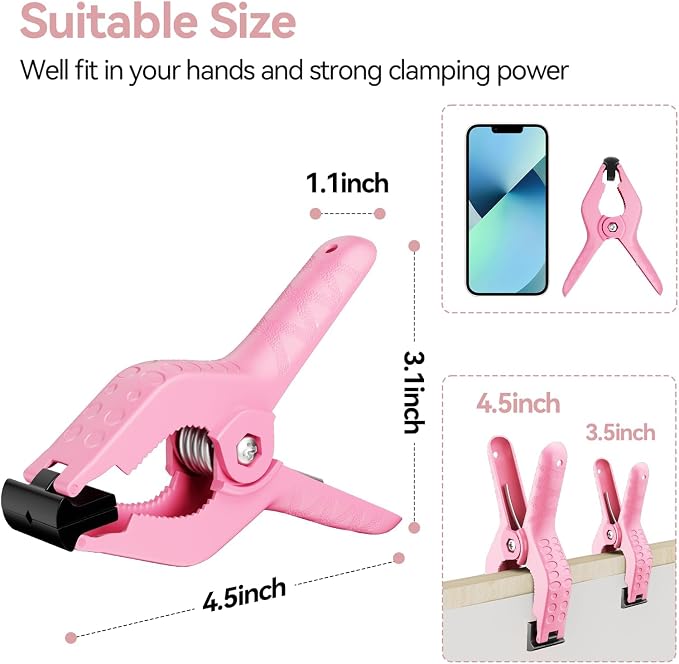 EMART 6 Pack Heavy Duty Spring Clamps 4.5 inch Plastic Backdrop Clips Pink | Photo Booth Backdrop Clamps for Backdrop Stand, Balloon Arch, Photography Studio, Woodworking, Crafts, Drawing, Garden, Trap - Image 3