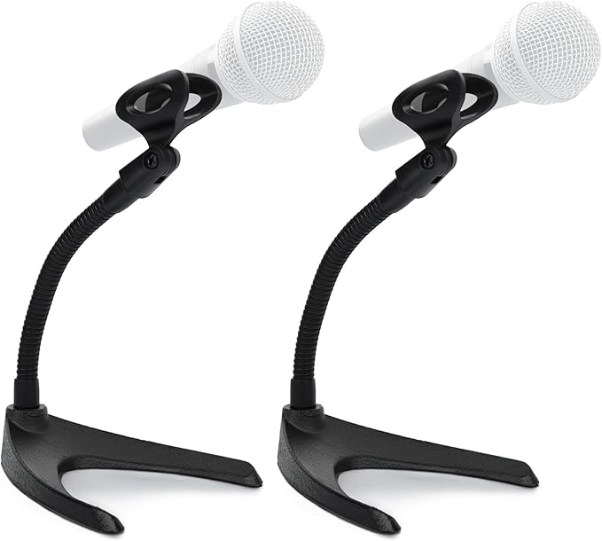 Pyle Universal Adjustable Desktop Microphone Stand - Tabletop Mic Holder Low Profile Mic Stand w/ Flexible 8.2'' Gooseneck Mount & U Shape Base - Table Tops, Desk, Podium, Counter Use PMKS8X2 (Pair) by PyleUSA