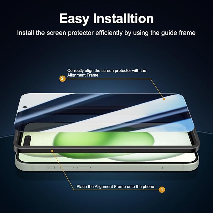 NEW'C 3x Privacy for iPhone 15 Plus Screen Protector (6.7 inches)+ 3x Camera Lens Protector, Sensor Protection, Case Friendly Tempered Glass Film + Dust Plug - Easy installation tool included - Image 3