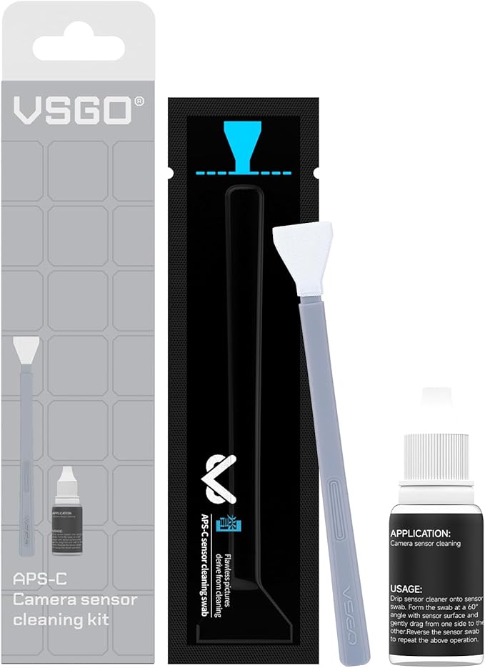 VSGO APS-C Sensor Cleaning Kit | for Nikon Sony Canon DSLR Camera Cleaning, 6Pcs 16mm Sensor Cleaning Swabs & 10ml Sensor Cleaner, VS-S02-6 by VSGO
