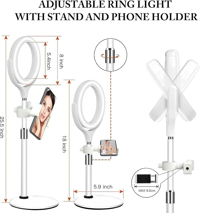 8 inch Desk Ring Light with Stand, Adjustable Zoom Lighting for Computer | Circle Light for Video Conference, Zoom Calls, Virtual Meeting, Video Recording, Streaming, Podcast, Webcam - Image 5