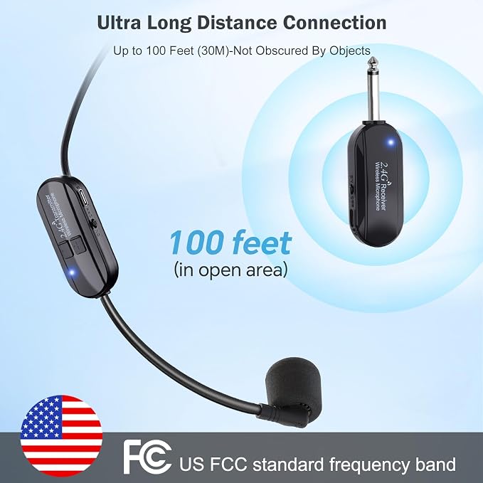 Wireless Microphone Headset Double Professional: Cordless Mic Head for Two People, Heads Handheld Mics 2 in 1- USB-C Rechargeable - 1/4'' and 1/8'' Plug for PA System, Voice Amplifier,Teaching,Fitness - Image 3