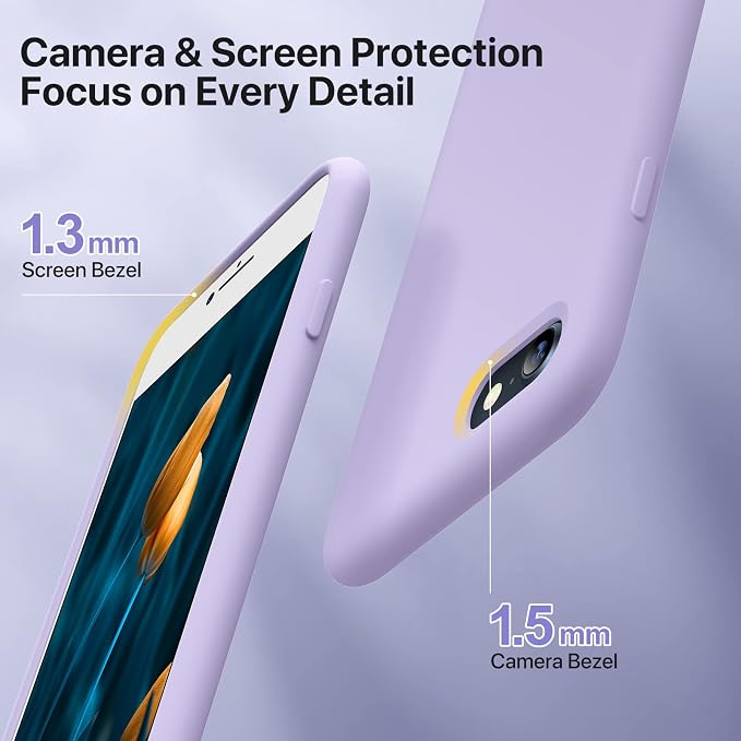 Miracase Silicone for iPhone SE 2022/SE 2020/7/8 Case,Light Purple | Ultra Slim Cover with Screen Protector, Soft Microfiber Lining, Multi-Color Premium Silicone Shockproof Phone Case - Image 4