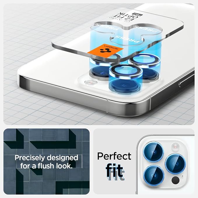 Spigen Camera Lens Protector for iPhone 15 Pro Max,15 Pro,14 Pro Max,14 Pro | GlasTR EZ Fit Optik Pro, 9H+ Tempered glass, Scratch resistant, Auto-align tray, Case-friendly - Silver [2 Pack] - Image 5