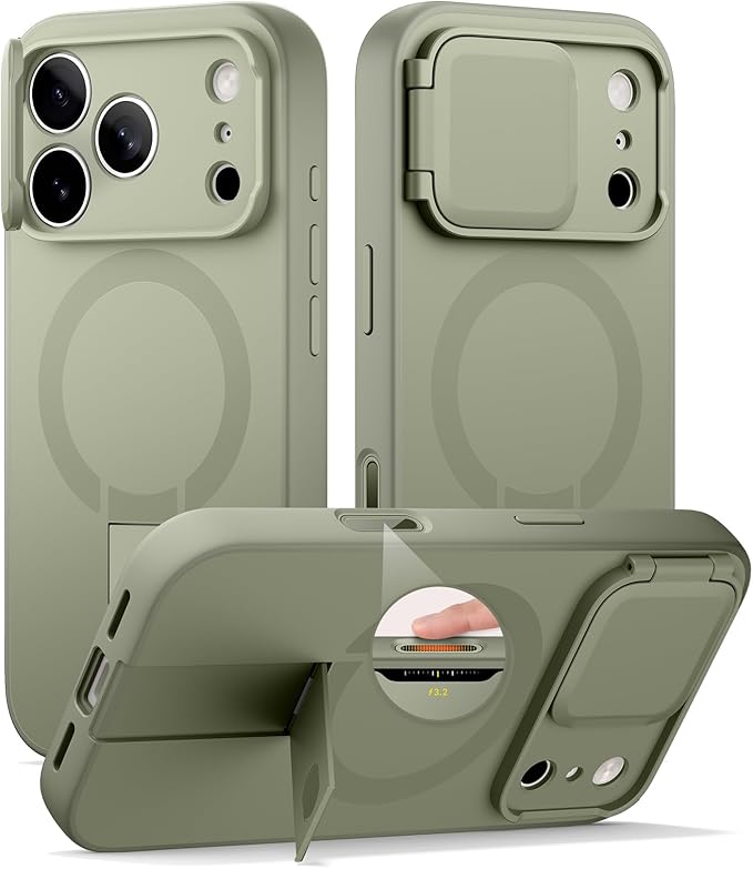 SURITCH for iPhone 17 Pro Max Case with Camera Control Cover, Camera Cover and Adjustable Kickstand, Compatible with MagSafe, Shockproof Bumper Protective Cases 6.9 Inch, Green by SURITCH
