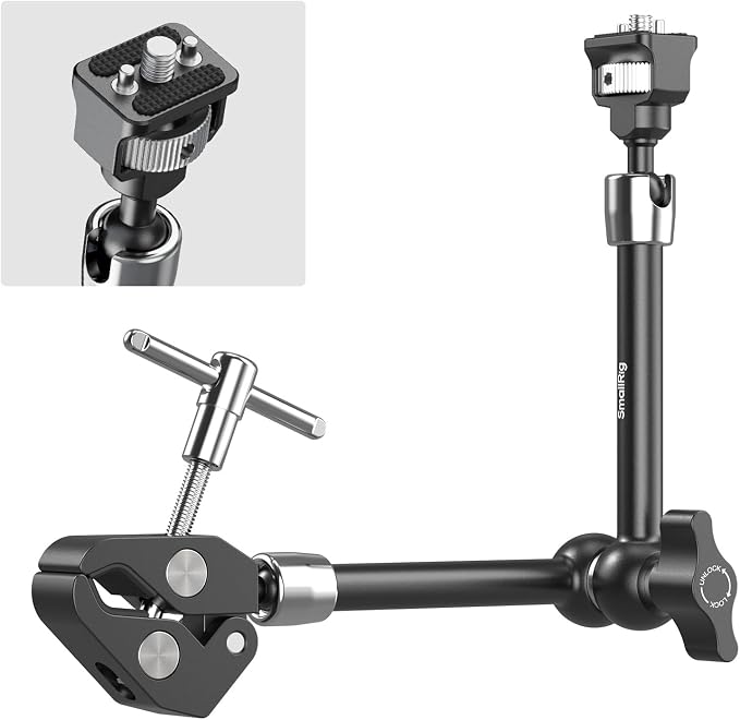 SMALLRIG 11" Magic Arm Clamp with 1/4"-20 Screw & Retractable Pins | for Action Cameras, Monitors, Lights, and Microphones by SmallRig