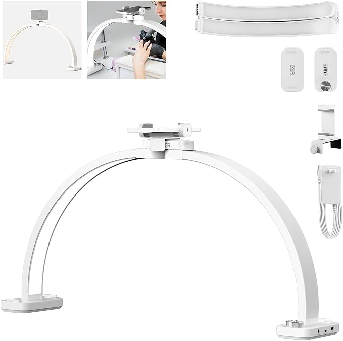 NEEWER Basic HM01-D 29" Arc Lamp, 40W Foldable LED Half Moon Table Nail Tech Light for Desk 3000K-6500K 3400lux/0.5m CRI95 USB Charging Phone Holder for Manicure Makeup Beauty Tattoo Overhead Shooting by Neewer