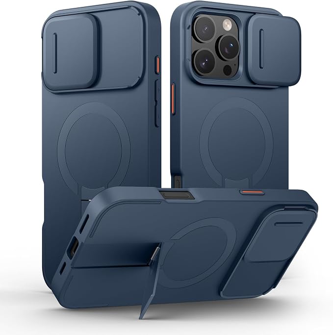 SURITCH for iPhone 16 Pro Max Case with Magnetic Camera Slide Cover and Adjustable Kickstand, Compatible with MagSafe, Shockproof Bumper Case Slim Protective Cover 6.9 Inch, Blue by SURITCH