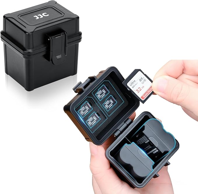 JJC Portable Camera Battery Memory Card Case,Battery Holder Organizer Box for 2x Canon LP-E17 LP-E12 LP-E10 Fuji NP-W126 NP-W235 Nikon EN-EL14A EN-EL25 Sony NP-FZ100 NP-FW50 DMW-BLG10 Battery and More by JJC