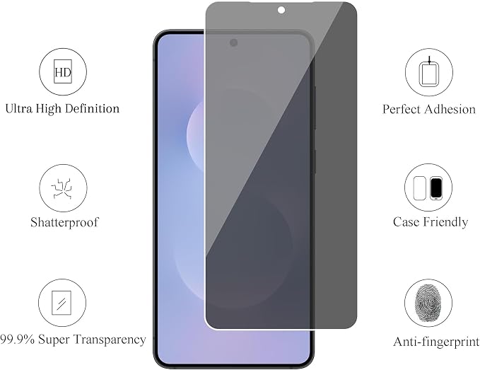 Ailun Privacy Screen Protector+Camera Lens Protector for Galaxy S25 Edge | 3+3 Pack, Anti Spy Private Tempered Glass Film, Case Friendly, HD - Image 2
