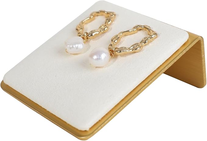 Beige Velvet stud earring holders for selling, small earrings storage board for girls, Gold Jewelry earring display stands, Jewelry studs organizer【Beige】 by GemeShou