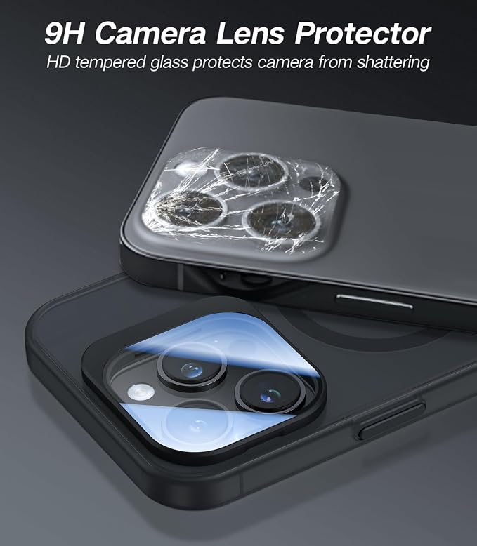 VOFATA for iPhone 15 Pro Max Case with Camera Cover Stand [Built-in 9H Camera Lens Protector][Fit for Magsafe] Military Grade Shockproof Translucent Matte Magnetic Phone Case 6.7", Black - Image 2