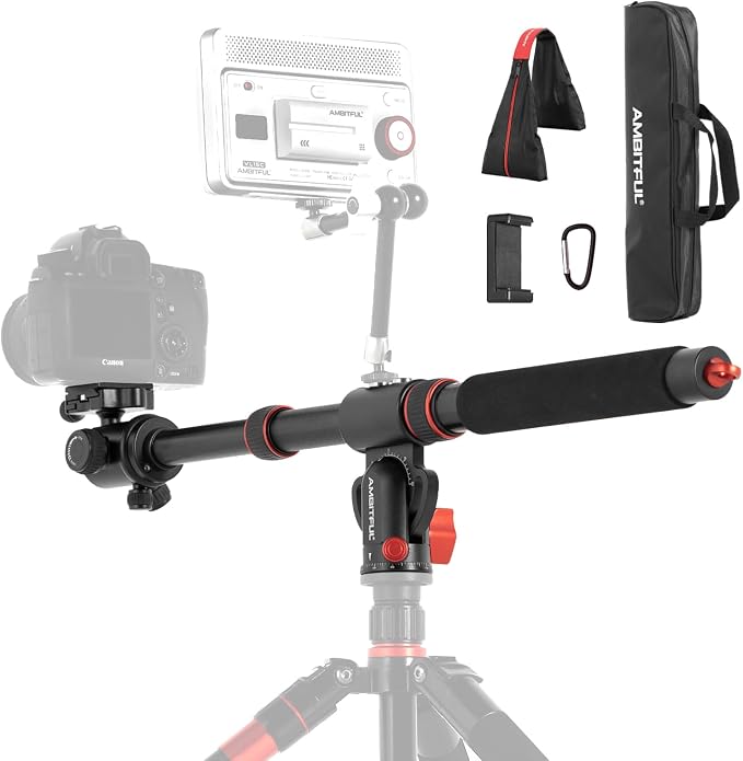 AMBITFUL 42" Tripod Extension Arm Heavy Duty Aluminum Horizontal Boom Arm | 18.9"-42" Adjustable Tripod Boom Arm with Sandbag,360° Rotatable Overhead Photography Arm for Camera, 22lbs Load Capacity by Ambitful