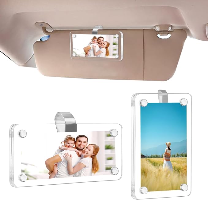 Car Picture Holder, Magnetic Car Picture Frame with Visor Clip Personalized Photo Holder Cars Accessories Photo Holder Displays(2pcs,9 * 6cm) - Image 2