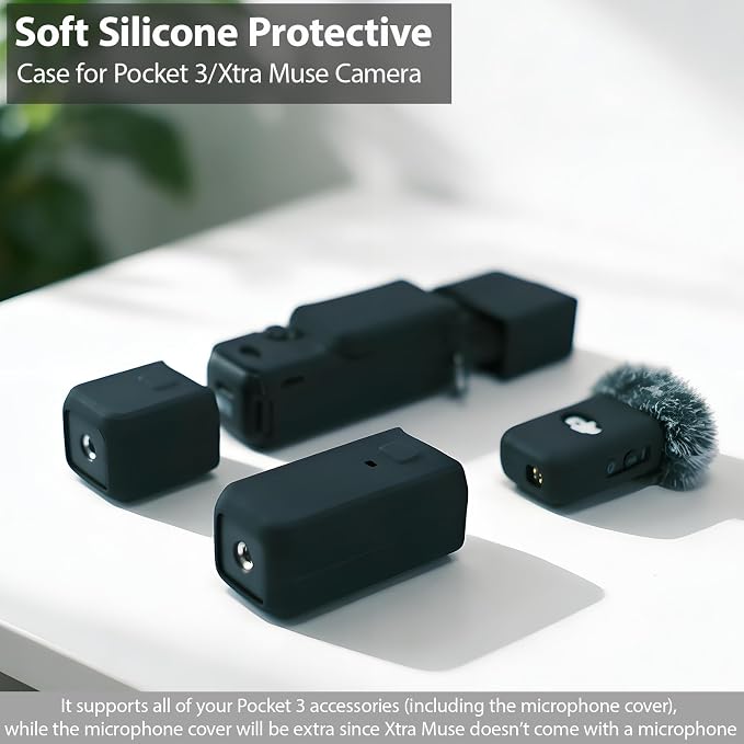 Case for DJI Osmo Pocket 3/Xtra Muse Camera, Soft Silicone Protective Case, Slim Fit Skin with mic Cover and Screen Protector Accessories for Osmo Pocket 3/Xtra Muse,Anti-Scratch (Black) - Image 5