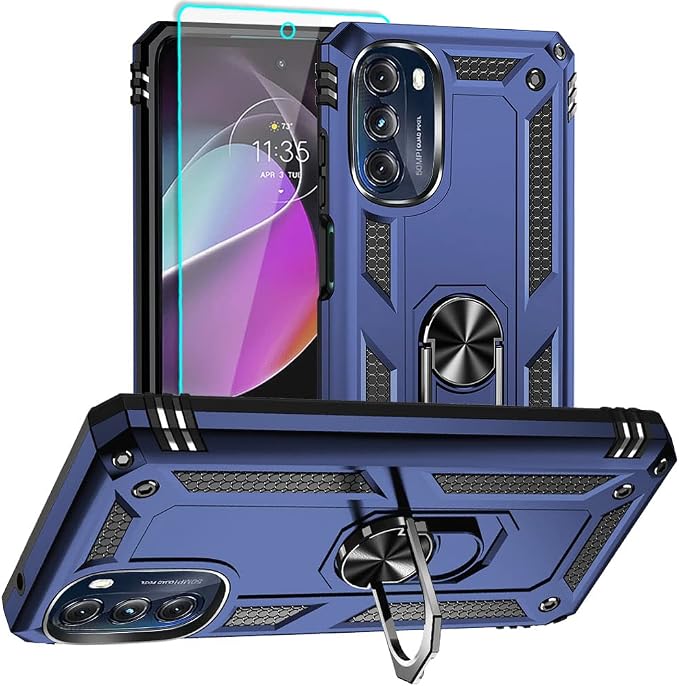 for Moto G 5G 2022 Case, Motorola Moto G 5G Case with HD Screen Protector, [Military Grade 16ft. Drop Tested] Ring Shockproof Protective Phone Case for Motorola G 5G 2022,Blue by Aozuoton