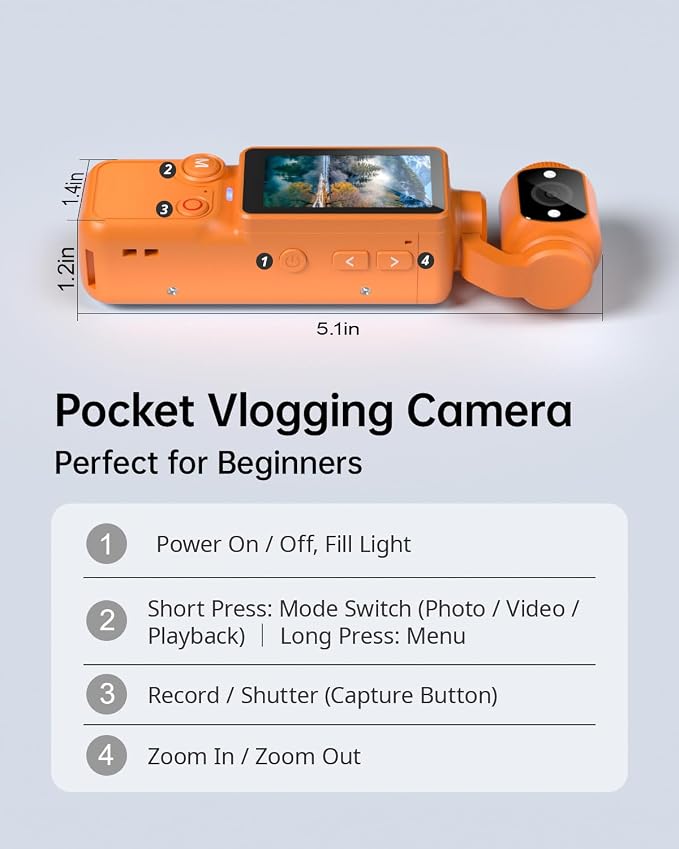Vlogging Camera, Mini Camcorder, Portable Handheld Video Camera | Mini camcorder with 180° rotating lens, 7-hour battery, 32GB card, one-button recording for travel and daily moments - Image 7