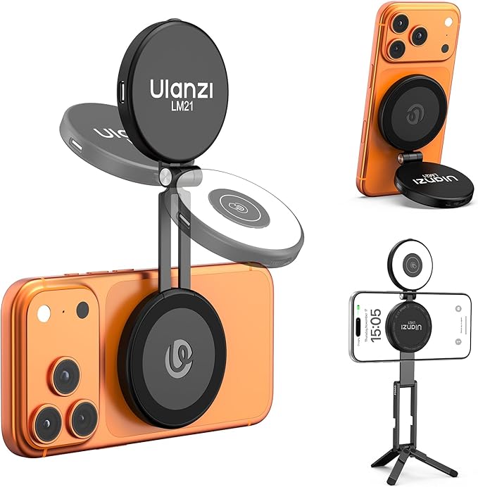 ULANZI LM21 Dual Sided Magnetic Selfie Ring Light for Phone with Magsafe | for iPhone/Android, 8000K CRI≥95, Touch Control, Extendable, Rechargeable, for Vlog,Video Call,TikTok,Video Call,Live Stream by ulanzi