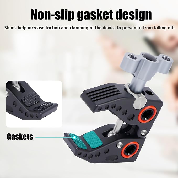 Universal Power Clamp with 1/4"-3/8" Threads & Cold Shoe - Multi-Angle Camera/Desktop Clamp for DSLR, LCD Monitor, Bike Mount (12-45mm Clamping Range) 62023 - Image 3