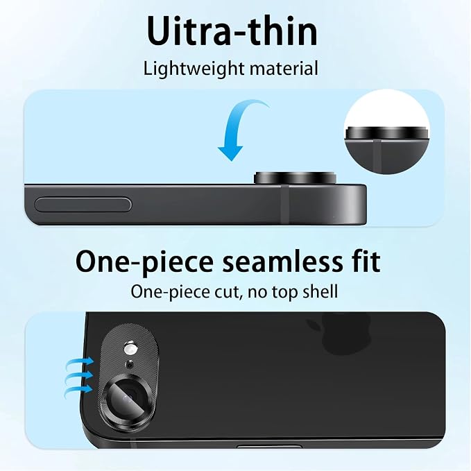 (3 Pack) Camera Lens Protector for iPhone 17e / iPhone 16e | Aluminum Alloy Sapphire Glass Camera Screen,Anti Scratch, Bubble Free,Tempered Glass Screen Protecto - Black - Image 3