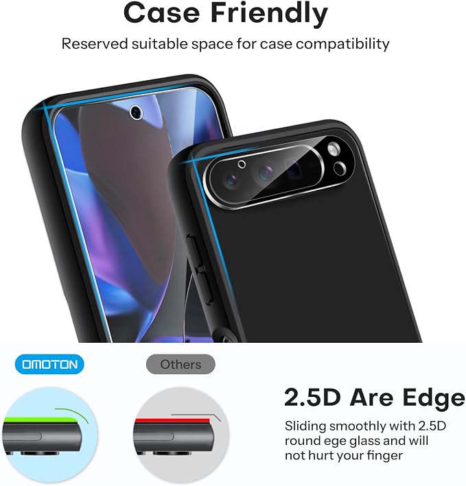 OMOTON 3+2 Pack for Google Pixel 9 Pro XL Screen Protector 6.8 Inch | 3 Tempered Glass Film & 2 Camera Lens Protector, Bubble-free, HD Clear, Not for 9 Pro/ 9 - Image 5