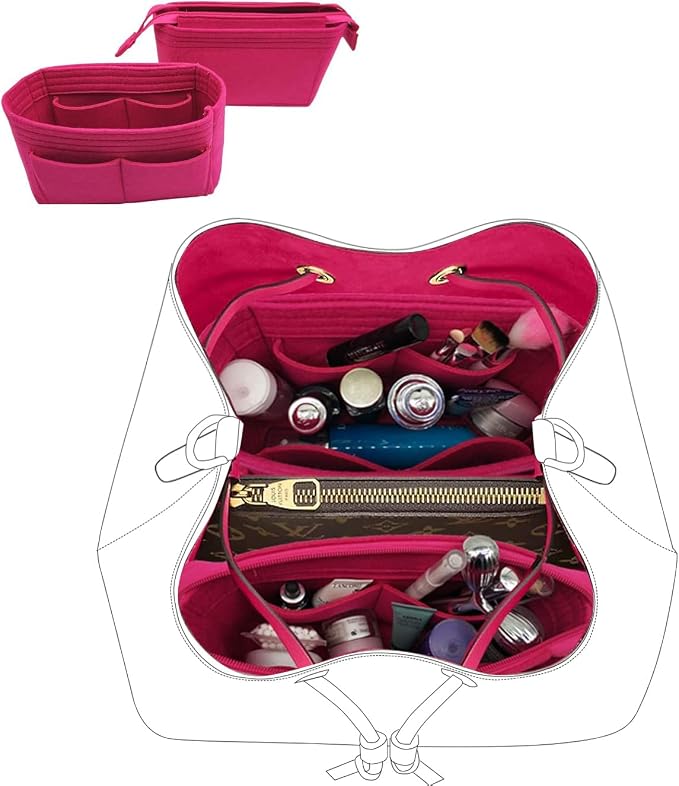 LEXSION Organizer,Bag Organizer,Insert purse organizer with 2 packs in one set fit NeoNoe Noé Series perfectly Rosy - Image 2
