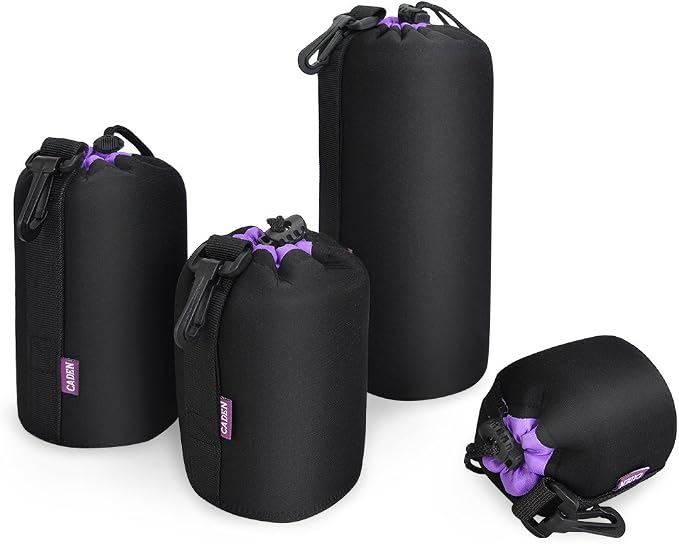 CADeN Lens Pouch Set 4 Pack Replacement Compatible for Canon, Nikon, Sony, Pentax, Olympus (Small, Medium, Large, X Large) Camera Lens Case Bag Thick Protective Neoprene Pouch Soft Plush for DSLR Lens by CADeN
