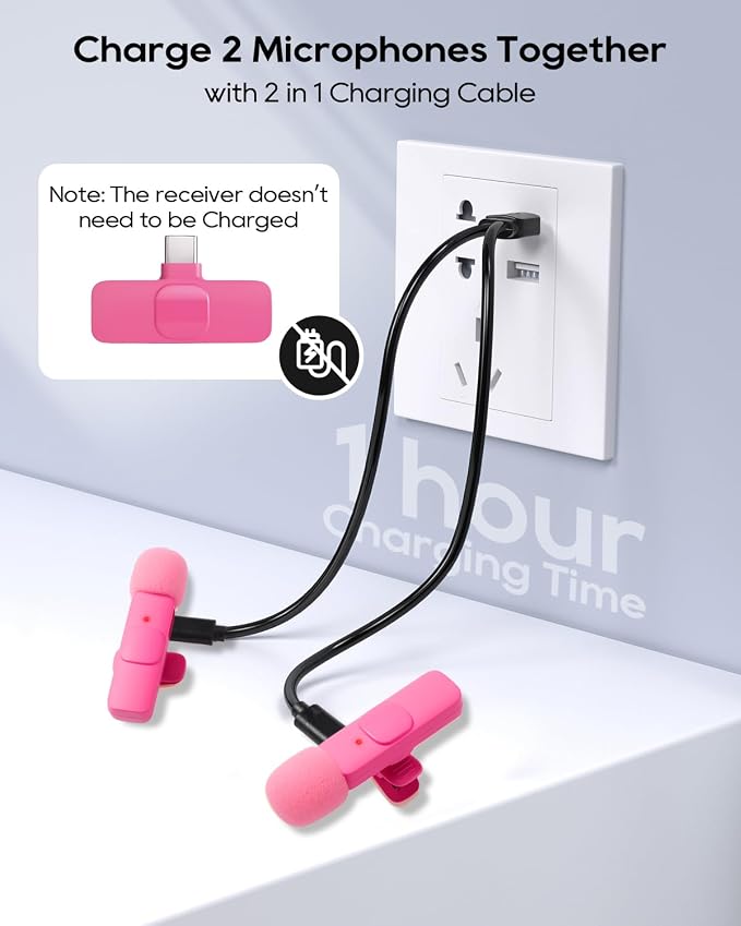 Mini Hot Pink Microphone for iphone Android Phone Tablet ipad PC, Usb C Wireless Lavalier Mic for Video Recording Vlogging Youtube Tiktok Podcast Interview content creators, Type C Tiny Microphones - Image 2