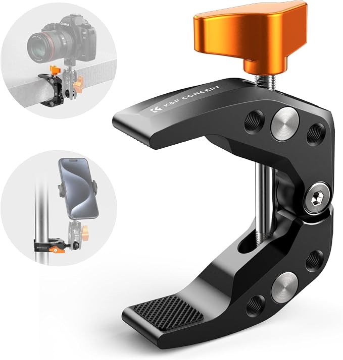 K&F CONCEPT Camera Mount Clamp, Super Crab Clamp with 1/4" Thread Holes | 60mm Max Opening for Round Pipe Flat Surface, Monitors, LED Lights, and Other Photographic Accessories, MS15 by KFCONCEPT