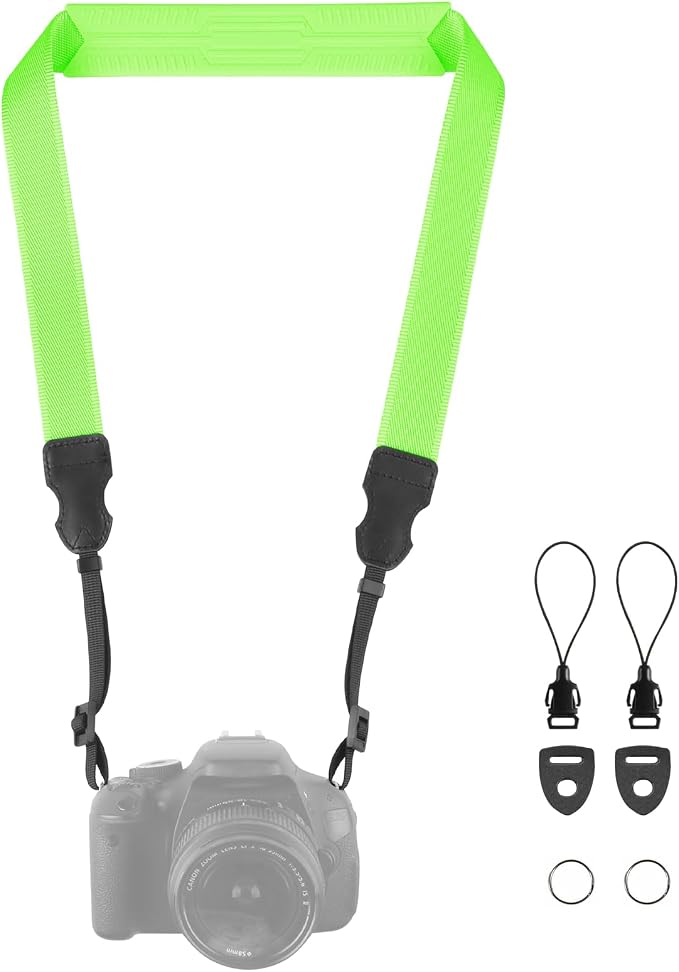 FIEIL Neck Strap Silicone Camera Straps - Padded Camera Strap, 1.5" Wide Adjustable Nylon Shoulder Strap - Compatible with Canon, Nikon, Sony, and More DSLR and Mirrorless Cameras (Fluorescent Green) by FIEIL