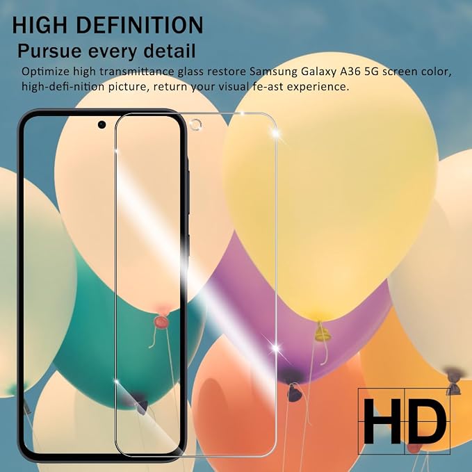 Galaxy A36 HD Clear Tempered Glass Screen Protector + Camera Lens Protectors, [2+2 Pack] [3D Glass] [Anti-Glare] [Bubble-Free] Screen Protector Glass For Samsung Galaxy A36 - Image 6