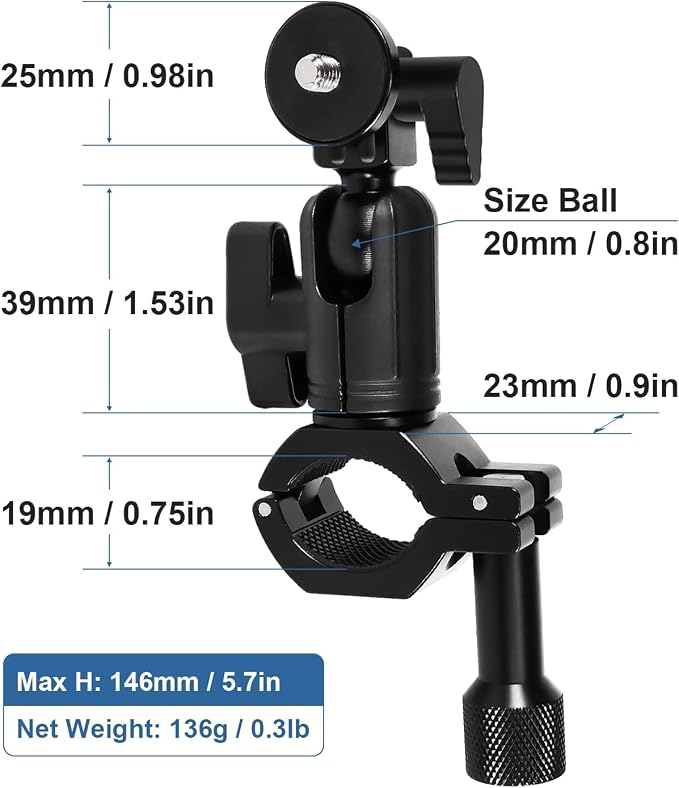 Super Clamp Camera Mount with 1/4" Screw Gopro Bike Mount Clamp | 1/4" Screw,Bike/Bicycle/Motorcycle Handlebars Mount,Compatible with DSLR Camera/Gopro/LED Lights/Ronin-M - Image 5