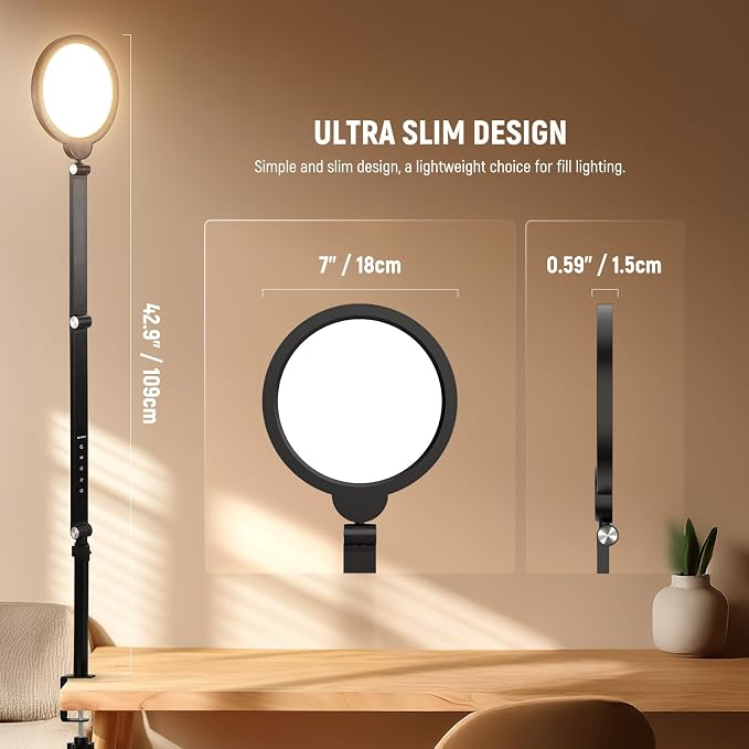 NEEWER Basics 18W 7" Ring Light with Desk Stand/C Clamp, 2 Pack 3000K-6500K Dimmable Full Screen LED Circle Lighting for Video Conference Streaming Phone Selfie Recording Laptop Computer Zoom, R18 - Image 7