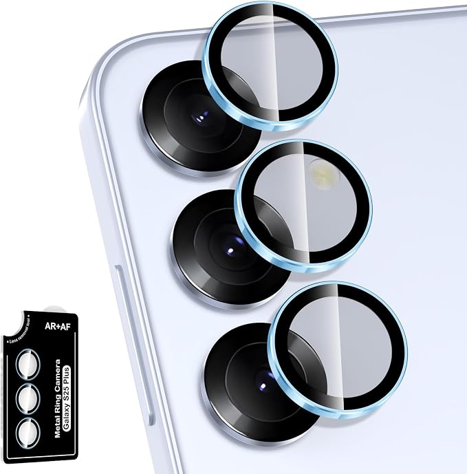 for Samsung Galaxy S25 Plus Camera Lens Protector, Individual Metal Ring Tempered Glass Lens Cover, [Strong Adsorption] Scratch Resistant Ultra-Thin HD Clear Lens Cover, 1 Set-Blue Ring by Btscase