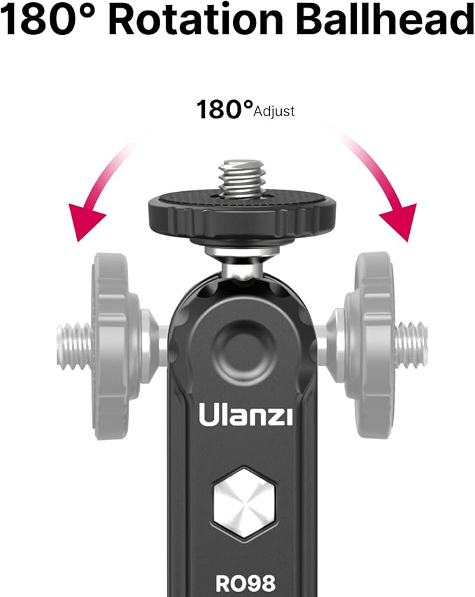 R098 Cold Shoe Monitor Mount, 1/4" Rotatable Dual Ballhead Hot Shoe Mount | Microphone Fill Light Camera Monitor Swivel Bracket Compatible with DJI OSMO 360/Pocket 3/Pocket 4/Insta 360 x 5/Sony/Canon - Image 4