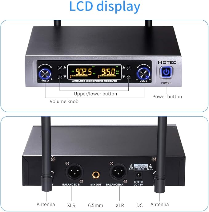 HOTEC UHF Wireless Microphone System with Dual Lapel/Lavalier and Headset Microphones Over PA, Mixer, Speaker, Karaoke Machine for Church, Training, Classroom, Interview (H-K25) - Image 8