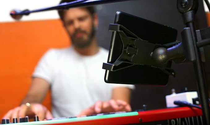 IK Multimedia iKlip Xpand Tablet Holder for mic Stands, fits iPad and Android Tablets Between 7" to 12.9" with an Adjustable 360° Swivel and Soft-Touch fit - Image 9