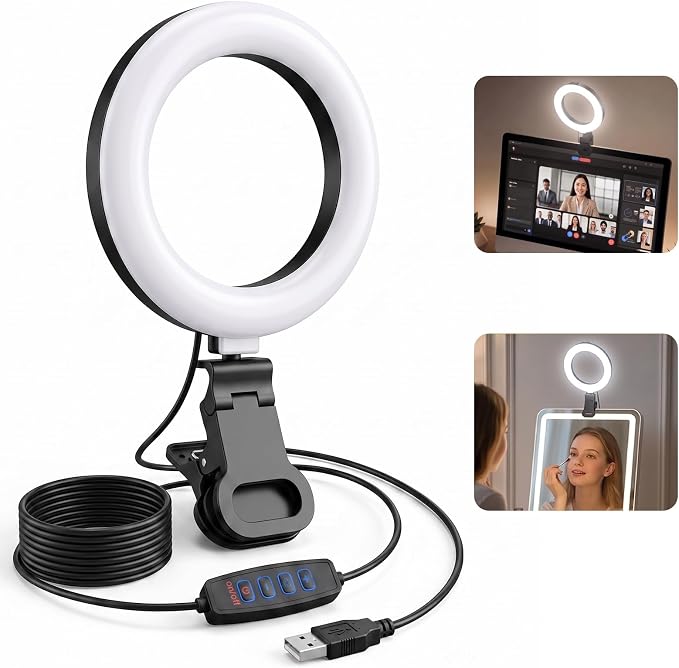 Ring Light for Computer Video Conference - Webcam Light for Monitor Clip On Remote Working Distance Learning Zoom Call Self Broadcasting and Live Streaming Influencer Light Laptop Video Conferencing by Unknown