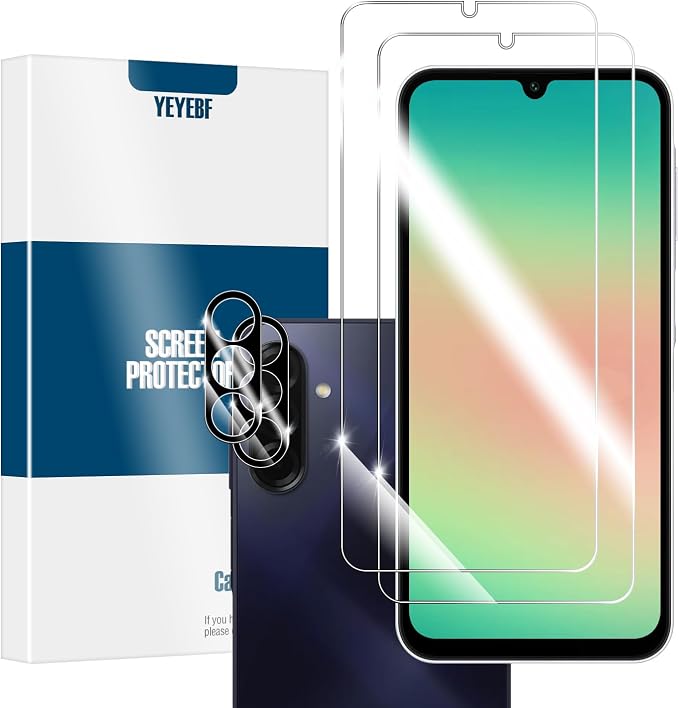 Galaxy A26 HD Clear Tempered Glass Screen Protector + Camera Lens Protectors, [2+2 Pack] [3D Glass] [Anti-Glare] [Bubble-Free] Screen Protector Glass For Samsung Galaxy A26 by YEYEBF