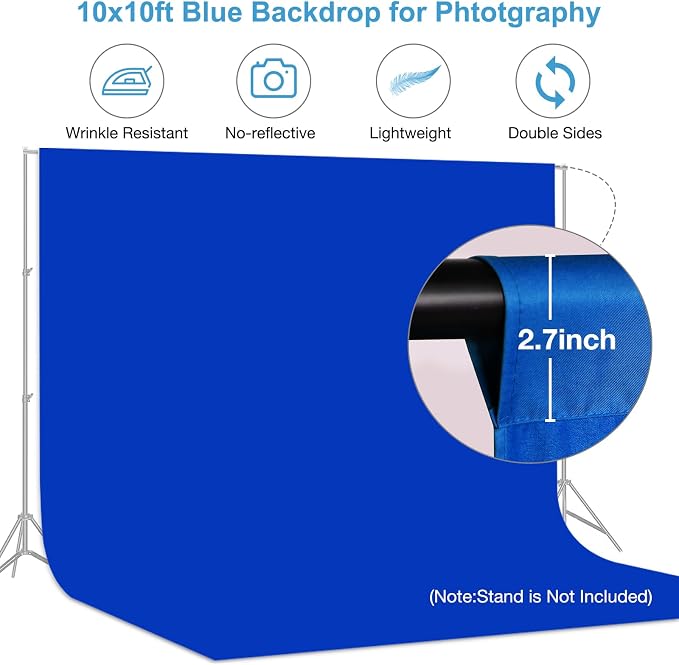 Aimosen 10x10 FT Royal Blue Screen Backdrop for Photography, Large Chromakey Blue Photo Background for Party Portrait Photoshoots Booth Video Studio, High Density Polyester Cloth Fabric Curtain Sheet - Image 2