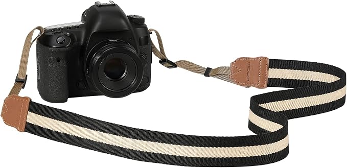 MoKo Camera Strap Compitable with Canon/Sony/Nikon/Minolta/Panasonic/DSLR | Cotton Vintage Camera Strap,Adjustable Neck Shoulder Strap,for Camcorder,Binoculars,for Adults Kids, Black + Beige by MoKo