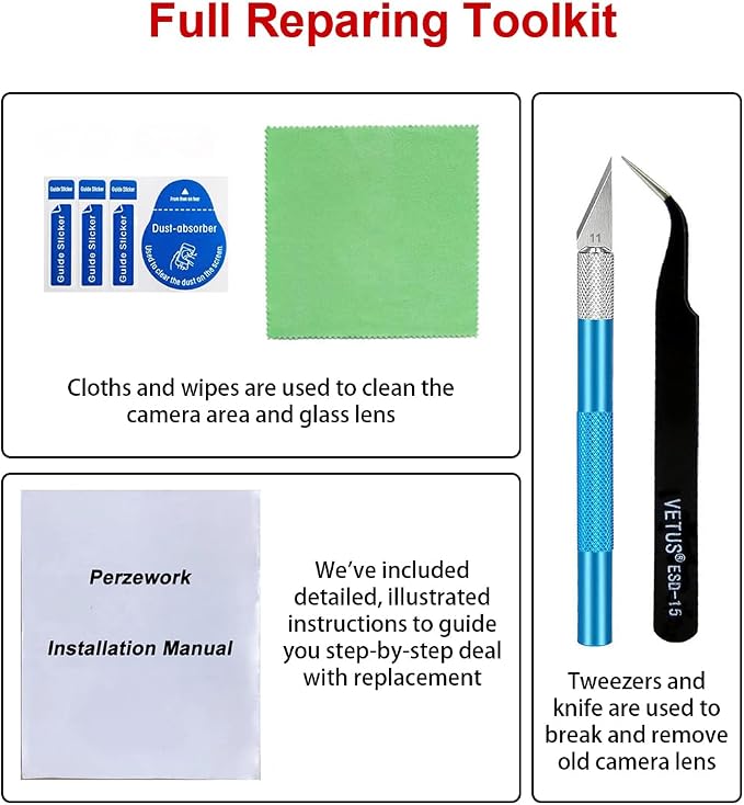 2 Set OEM Back Rear Camera Lens Glass Replacement for iPhone 13 and iPhone 13 Mini with pre-Installed Adhesive and Reparing Toolkit - Image 7